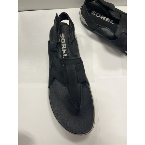 Sorel Out N About Black Leather Slingback‎ Thong Sandals Black Women's 7.5 Shoes - Picture 4 of 11